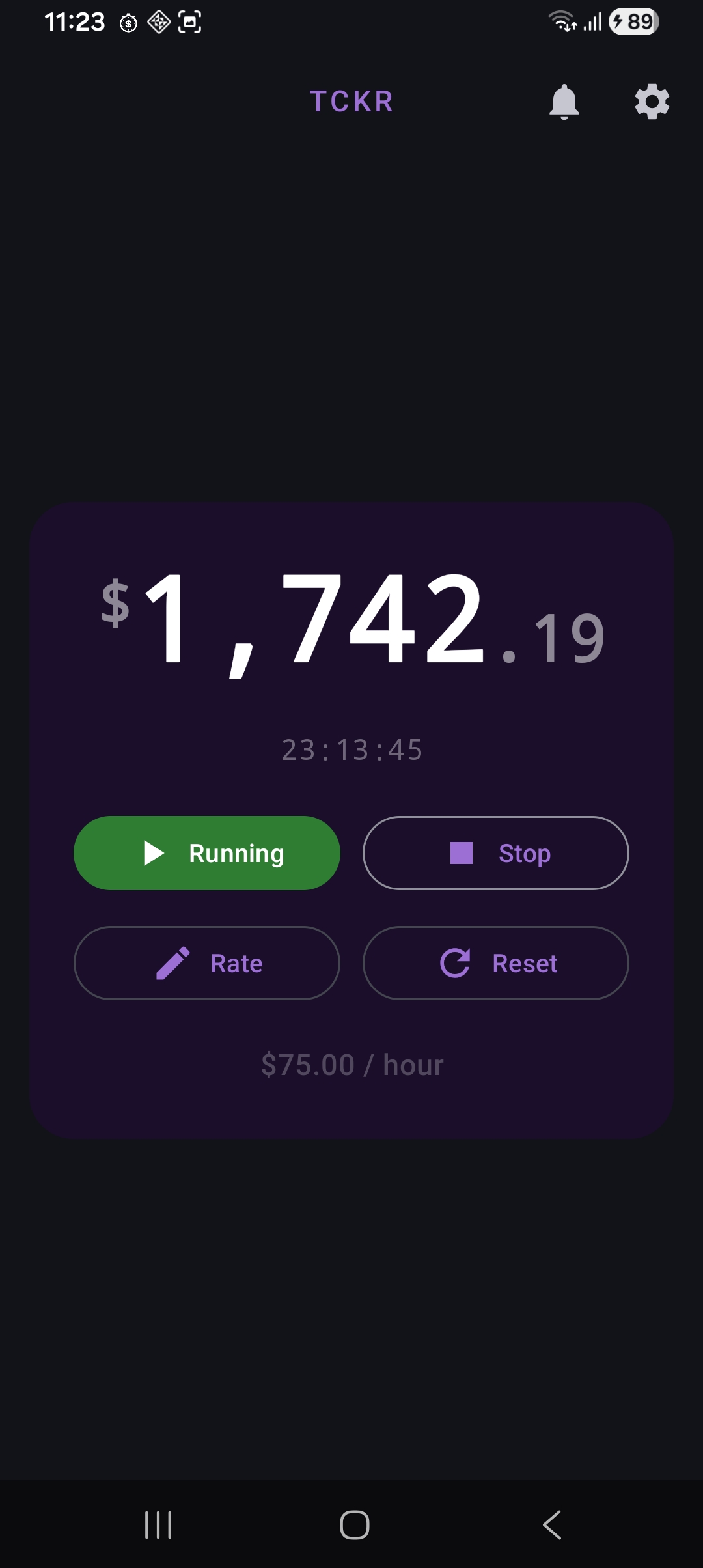 TCKR live earnings screen